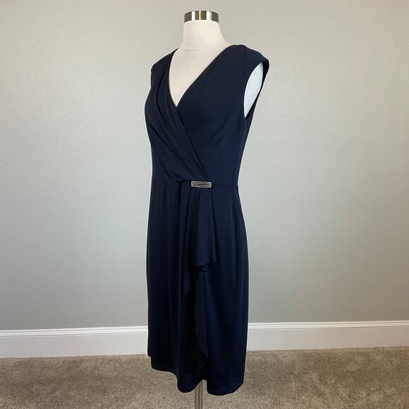 Ralph Lauren Embellished Sleeveless Sheath Cocktail Dress Navy Blue Size 10 - Picture 5 of 14